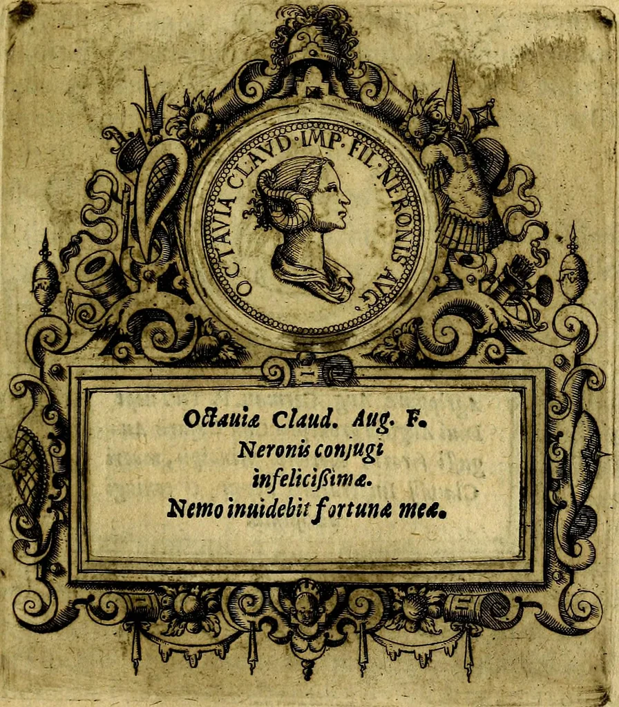 An illustration from XII primorvm Caesarvm et LXIIII. Ipsorvm vxorvm et parentum ex antiquis numismatibus, in aere incisae, effigies: atque eorundem earundemque vitae & res gestae, ex varijs authoribus, 1597, leaf 126