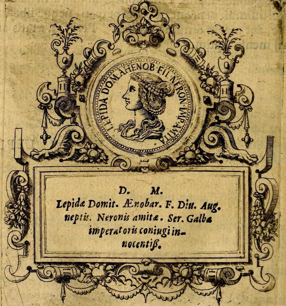 An illustration from XII primorvm Caesarvm et LXIIII. Ipsorvm vxorvm et parentum ex antiquis numismatibus, in aere incisae, effigies: atque eorundem earundemque vitae & res gestae, ex varijs authoribus, 1597, leaf 157