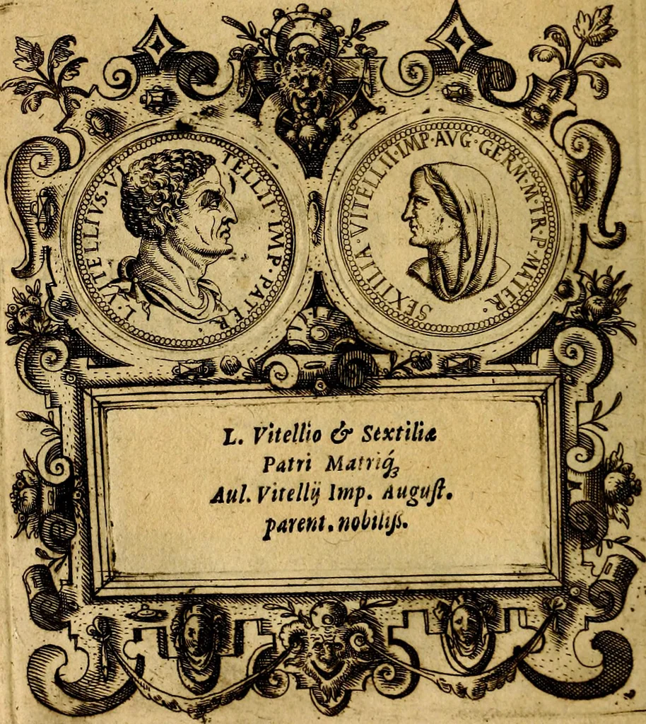 An illustration from XII primorvm Caesarvm et LXIIII. Ipsorvm vxorvm et parentum ex antiquis numismatibus, in aere incisae, effigies: atque eorundem earundemque vitae & res gestae, ex varijs authoribus, 1597, leaf 167
