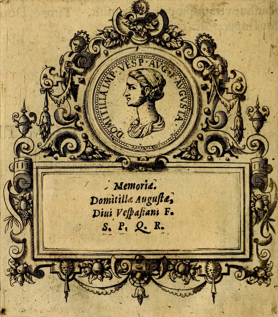 An illustration from XII primorvm Caesarvm et LXIIII. Ipsorvm vxorvm et parentum ex antiquis numismatibus, in aere incisae, effigies: atque eorundem earundemque vitae & res gestae, ex varijs authoribus, 1597, leaf 187
