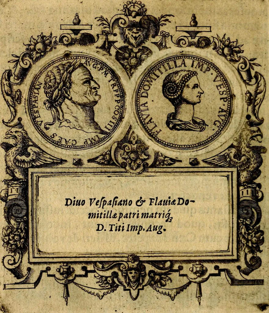 An illustration from XII primorvm Caesarvm et LXIIII. Ipsorvm vxorvm et parentum ex antiquis numismatibus, in aere incisae, effigies: atque eorundem earundemque vitae & res gestae, ex varijs authoribus, 1597, leaf 191