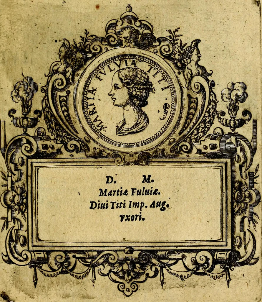 An illustration from XII primorvm Caesarvm et LXIIII. Ipsorvm vxorvm et parentum ex antiquis numismatibus, in aere incisae, effigies: atque eorundem earundemque vitae & res gestae, ex varijs authoribus, 1597, leaf 198