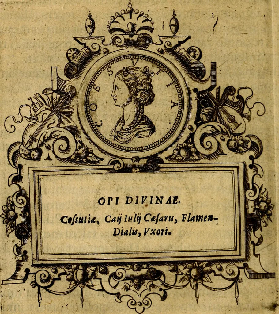 An illustration from XII primorvm Caesarvm et LXIIII. Ipsorvm vxorvm et parentum ex antiquis numismatibus, in aere incisae, effigies: atque eorundem earundemque vitae & res gestae, ex varijs authoribus, 1597, leaf 21