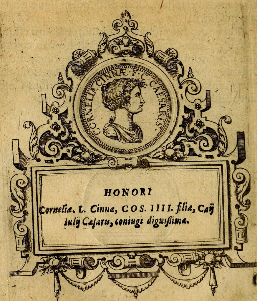 An illustration from XII primorvm Caesarvm et LXIIII. Ipsorvm vxorvm et parentum ex antiquis numismatibus, in aere incisae, effigies: atque eorundem earundemque vitae & res gestae, ex varijs authoribus, 1597, leaf 23