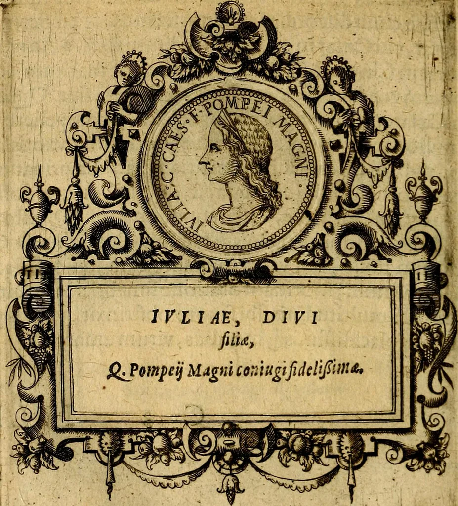 An illustration from XII primorvm Caesarvm et LXIIII. Ipsorvm vxorvm et parentum ex antiquis numismatibus, in aere incisae, effigies: atque eorundem earundemque vitae & res gestae, ex varijs authoribus, 1597, leaf 25