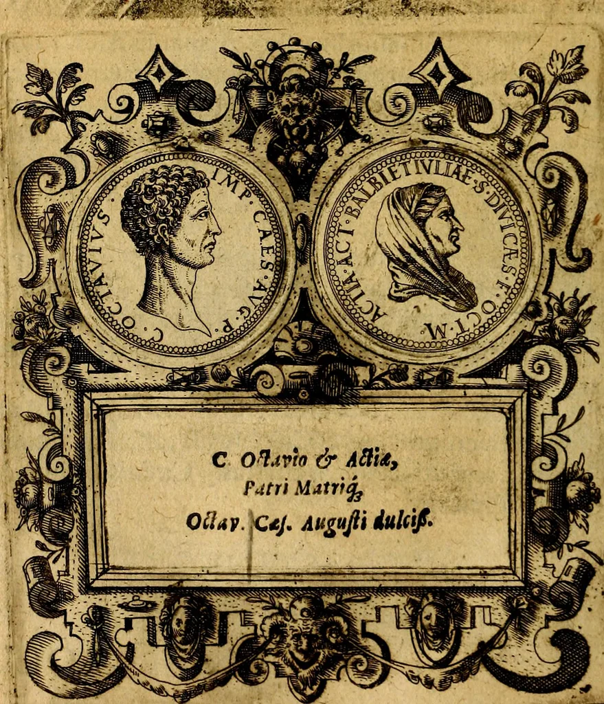 An illustration from XII primorvm Caesarvm et LXIIII. Ipsorvm vxorvm et parentum ex antiquis numismatibus, in aere incisae, effigies: atque eorundem earundemque vitae & res gestae, ex varijs authoribus, 1597, leaf 31