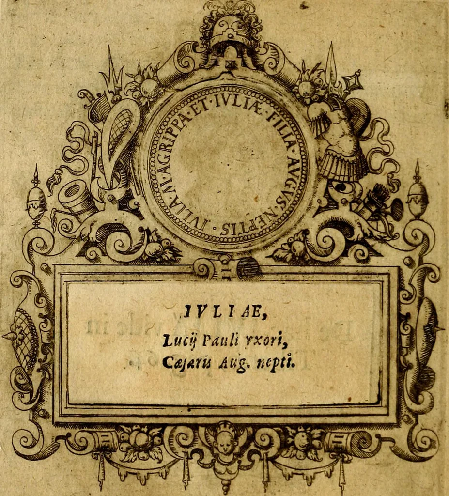 An illustration from XII primorvm Caesarvm et LXIIII. Ipsorvm vxorvm et parentum ex antiquis numismatibus, in aere incisae, effigies: atque eorundem earundemque vitae & res gestae, ex varijs authoribus, 1597, leaf 51