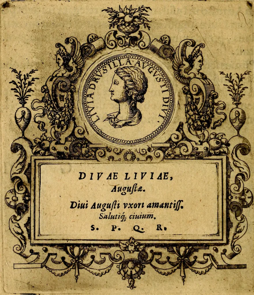 An illustration from XII primorvm Caesarvm et LXIIII. Ipsorvm vxorvm et parentum ex antiquis numismatibus, in aere incisae, effigies: atque eorundem earundemque vitae & res gestae, ex varijs authoribus, 1597, leaf 53