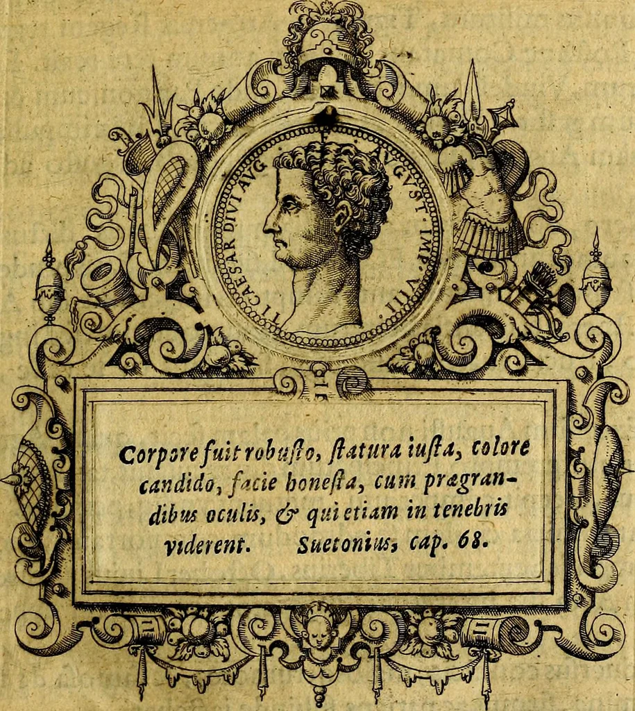 An illustration from XII primorvm Caesarvm et LXIIII. Ipsorvm vxorvm et parentum ex antiquis numismatibus, in aere incisae, effigies: atque eorundem earundemque vitae & res gestae, ex varijs authoribus, 1597, leaf 62