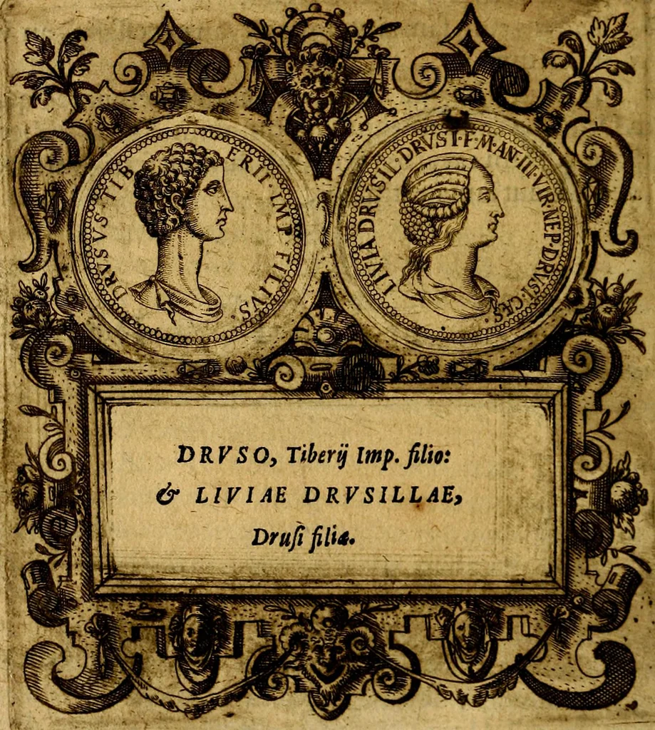 An illustration from XII primorvm Caesarvm et LXIIII. Ipsorvm vxorvm et parentum ex antiquis numismatibus, in aere incisae, effigies: atque eorundem earundemque vitae & res gestae, ex varijs authoribus, 1597, leaf 69