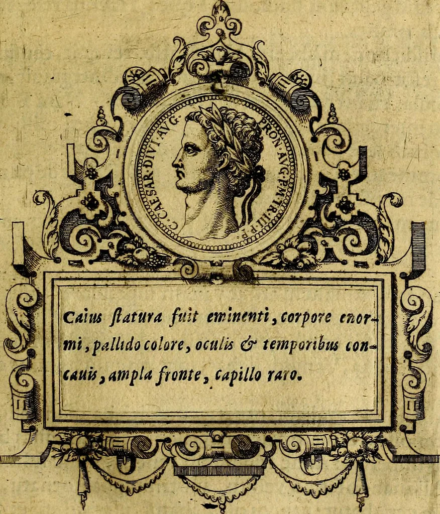 An illustration from XII primorvm Caesarvm et LXIIII. Ipsorvm vxorvm et parentum ex antiquis numismatibus, in aere incisae, effigies: atque eorundem earundemque vitae & res gestae, ex varijs authoribus, 1597, leaf 90
