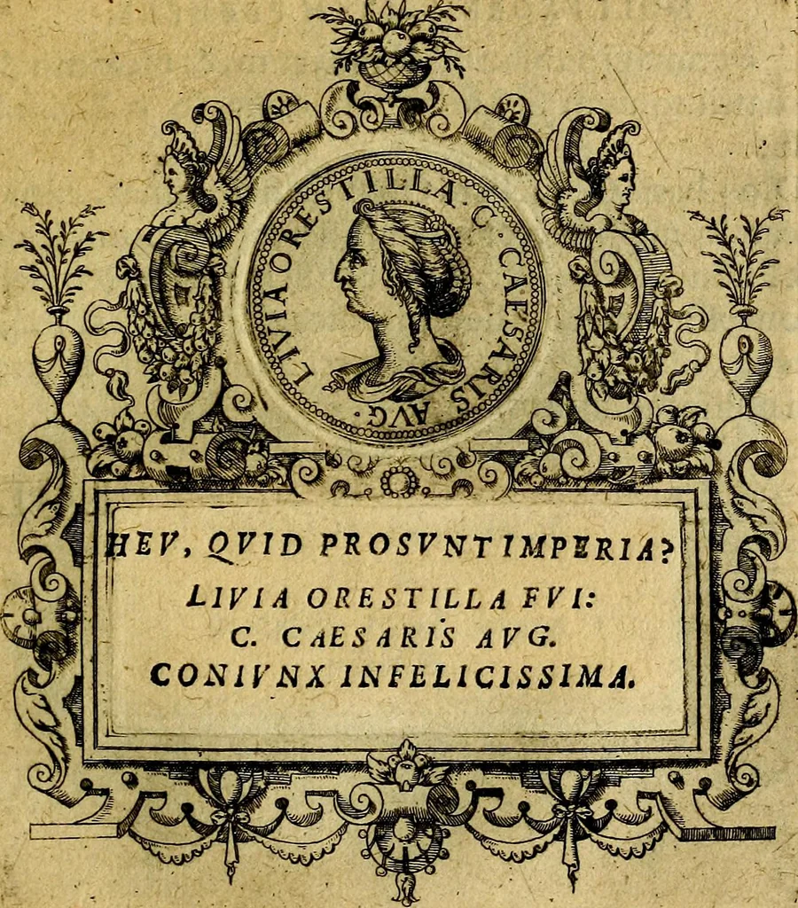 An illustration from XII primorvm Caesarvm et LXIIII. Ipsorvm vxorvm et parentum ex antiquis numismatibus, in aere incisae, effigies: atque eorundem earundemque vitae & res gestae, ex varijs authoribus, 1597, leaf 96