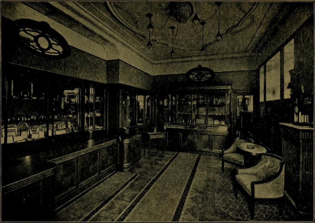 An illustration from XIV [i.e. Vierzehnter] Verbandstag Verband deutscher Juweliere, Gold- & Silberschmiede Strassburg, vom 7.-11. August 1914 : verbunden mit einer Ausstellung alter & neuer Goldschmiedearbeiten und Uhren, 1914, leaf 103