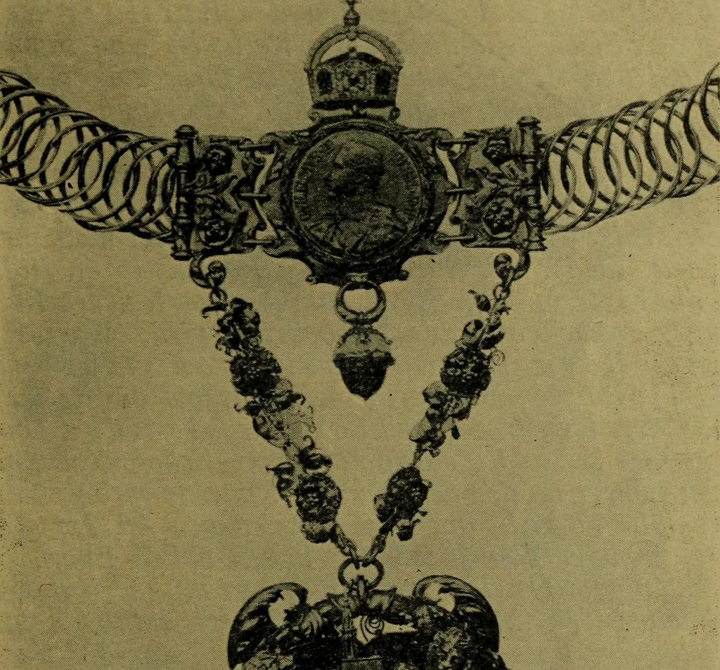 An illustration from XIV [i.e. Vierzehnter] Verbandstag Verband deutscher Juweliere, Gold- & Silberschmiede Strassburg, vom 7.-11. August 1914 : verbunden mit einer Ausstellung alter & neuer Goldschmiedearbeiten und Uhren, 1914, leaf 90