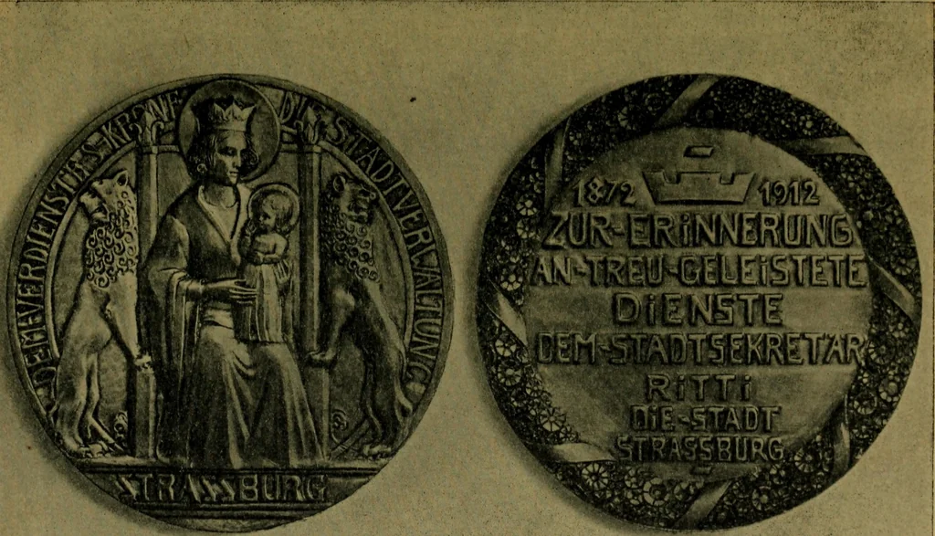 An illustration from XIV [i.e. Vierzehnter] Verbandstag Verband deutscher Juweliere, Gold- & Silberschmiede Strassburg, vom 7.-11. August 1914 : verbunden mit einer Ausstellung alter & neuer Goldschmiedearbeiten und Uhren, 1914, leaf 94
