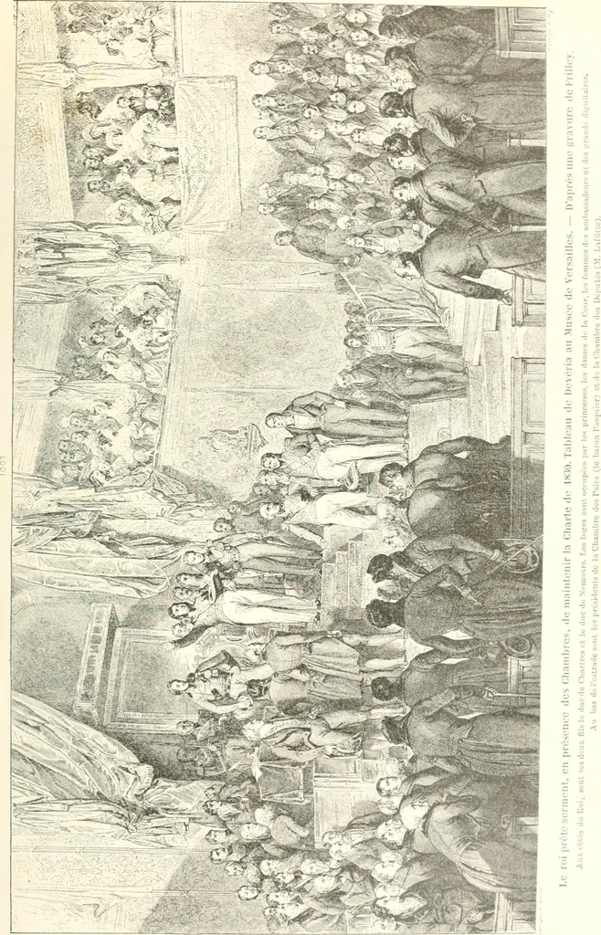 An illustration from XIXe [i.e. Dix-neuvième] siècle (en France); classes - moeurs - usages - costumes - inventions. Ouvrage illustré d'un front. chromotypographique, de 16 planches coloriées aux patrons, de 36 entetes et lettres ornées et de 487 gravures (dont 24 tirées hors texte) d'après les principaux artistes du siècle, 1893, leaf 100