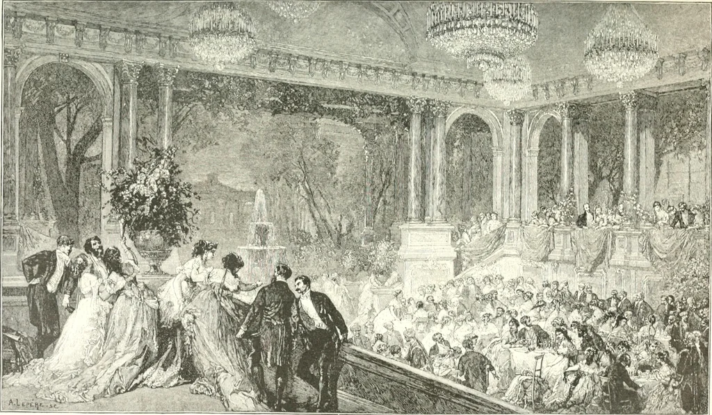 An illustration from XIXe [i.e. Dix-neuvième] siècle (en France); classes - moeurs - usages - costumes - inventions. Ouvrage illustré d'un front. chromotypographique, de 16 planches coloriées aux patrons, de 36 entetes et lettres ornées et de 487 gravures (dont 24 tirées hors texte) d'après les principaux artistes du siècle, 1893, leaf 124