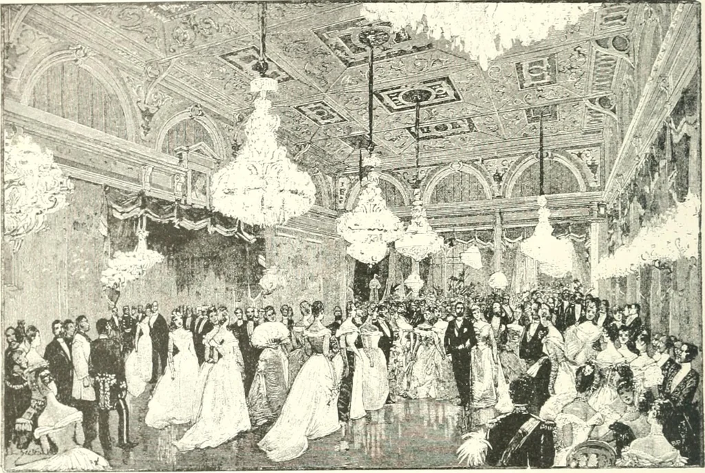 An illustration from XIXe [i.e. Dix-neuvième] siècle (en France); classes - moeurs - usages - costumes - inventions. Ouvrage illustré d'un front. chromotypographique, de 16 planches coloriées aux patrons, de 36 entetes et lettres ornées et de 487 gravures (dont 24 tirées hors texte) d'après les principaux artistes du siècle, 1893, leaf 135