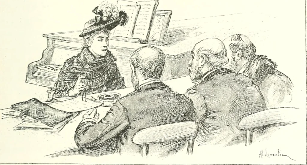 An illustration from XIXe [i.e. Dix-neuvième] siècle (en France); classes - moeurs - usages - costumes - inventions. Ouvrage illustré d'un front. chromotypographique, de 16 planches coloriées aux patrons, de 36 entetes et lettres ornées et de 487 gravures (dont 24 tirées hors texte) d'après les principaux artistes du siècle, 1893, leaf 204