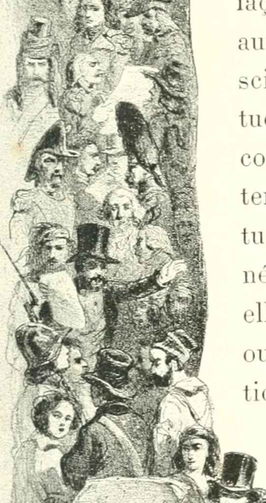 An illustration from XIXe [i.e. Dix-neuvième] siècle (en France); classes - moeurs - usages - costumes - inventions. Ouvrage illustré d'un front. chromotypographique, de 16 planches coloriées aux patrons, de 36 entetes et lettres ornées et de 487 gravures (dont 24 tirées hors texte) d'après les principaux artistes du siècle, 1893, leaf 22