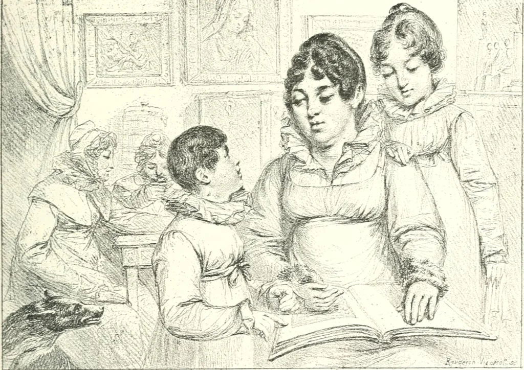 An illustration from XIXe [i.e. Dix-neuvième] siècle (en France); classes - moeurs - usages - costumes - inventions. Ouvrage illustré d'un front. chromotypographique, de 16 planches coloriées aux patrons, de 36 entetes et lettres ornées et de 487 gravures (dont 24 tirées hors texte) d'après les principaux artistes du siècle, 1893, leaf 238
