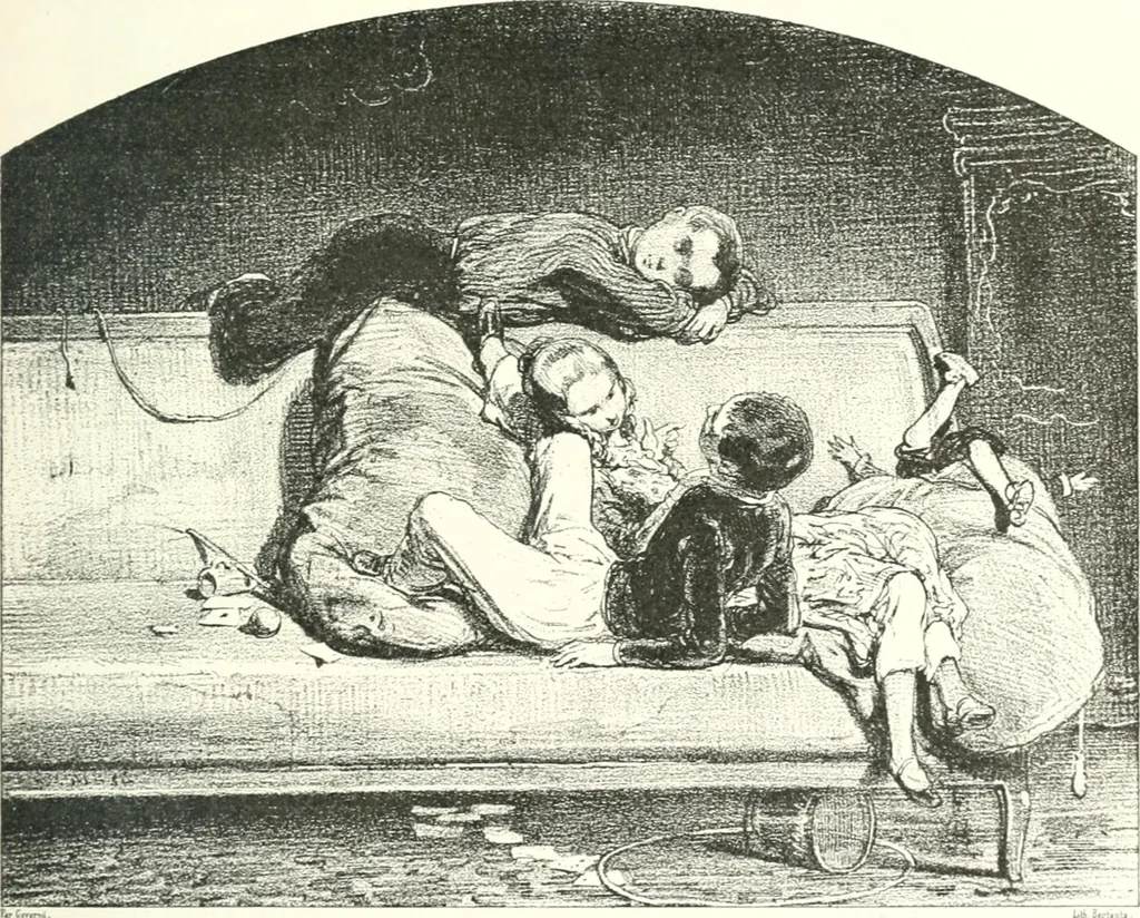 An illustration from XIXe [i.e. Dix-neuvième] siècle (en France); classes - moeurs - usages - costumes - inventions. Ouvrage illustré d'un front. chromotypographique, de 16 planches coloriées aux patrons, de 36 entetes et lettres ornées et de 487 gravures (dont 24 tirées hors texte) d'après les principaux artistes du siècle, 1893, leaf 242