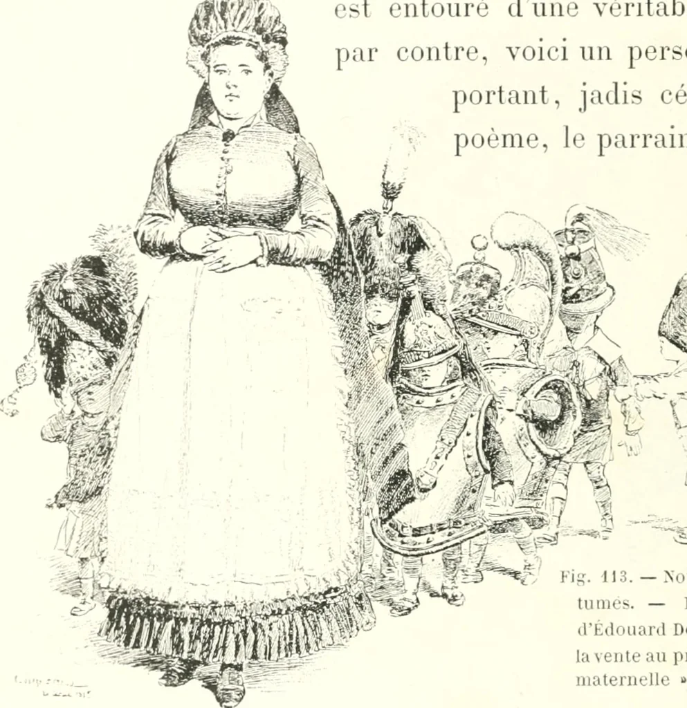 An illustration from XIXe [i.e. Dix-neuvième] siècle (en France); classes - moeurs - usages - costumes - inventions. Ouvrage illustré d'un front. chromotypographique, de 16 planches coloriées aux patrons, de 36 entetes et lettres ornées et de 487 gravures (dont 24 tirées hors texte) d'après les principaux artistes du siècle, 1893, leaf 255