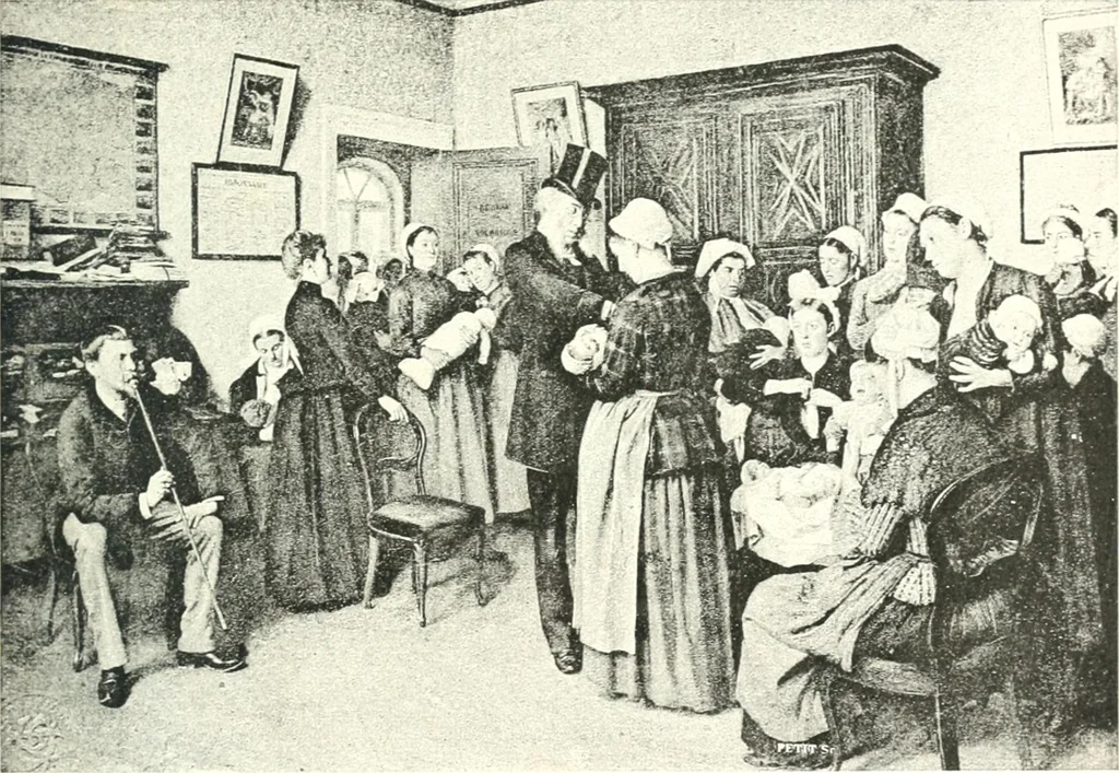 An illustration from XIXe [i.e. Dix-neuvième] siècle (en France); classes - moeurs - usages - costumes - inventions. Ouvrage illustré d'un front. chromotypographique, de 16 planches coloriées aux patrons, de 36 entetes et lettres ornées et de 487 gravures (dont 24 tirées hors texte) d'après les principaux artistes du siècle, 1893, leaf 256