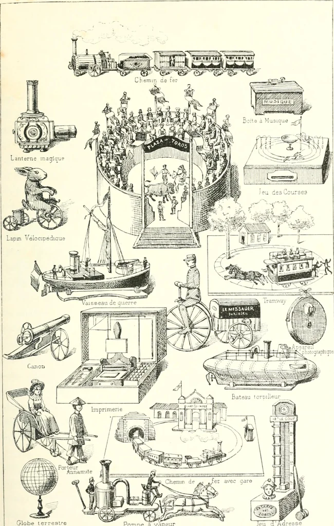 An illustration from XIXe [i.e. Dix-neuvième] siècle (en France); classes - moeurs - usages - costumes - inventions. Ouvrage illustré d'un front. chromotypographique, de 16 planches coloriées aux patrons, de 36 entetes et lettres ornées et de 487 gravures (dont 24 tirées hors texte) d'après les principaux artistes du siècle, 1893, leaf 266