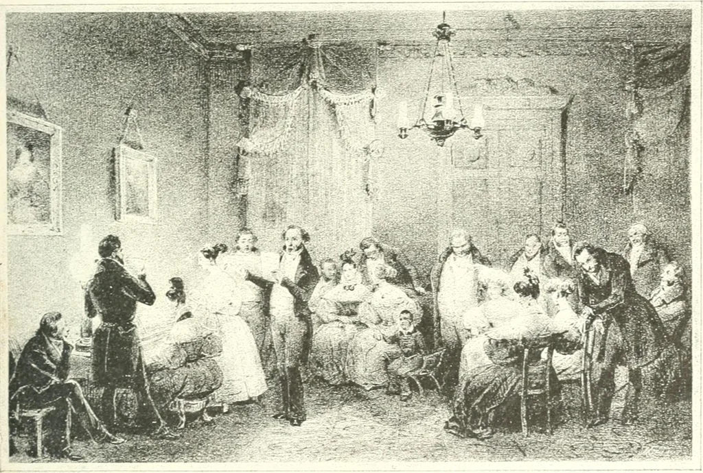 An illustration from XIXe [i.e. Dix-neuvième] siècle (en France); classes - moeurs - usages - costumes - inventions. Ouvrage illustré d'un front. chromotypographique, de 16 planches coloriées aux patrons, de 36 entetes et lettres ornées et de 487 gravures (dont 24 tirées hors texte) d'après les principaux artistes du siècle, 1893, leaf 276