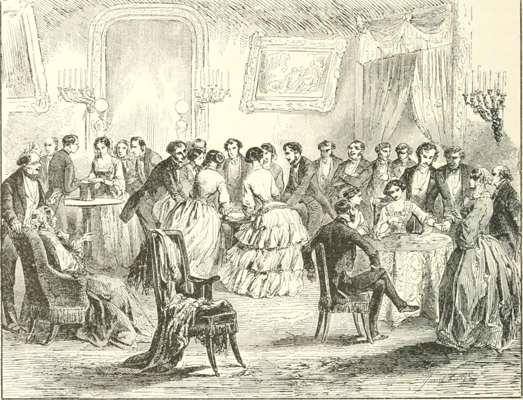 An illustration from XIXe [i.e. Dix-neuvième] siècle (en France); classes - moeurs - usages - costumes - inventions. Ouvrage illustré d'un front. chromotypographique, de 16 planches coloriées aux patrons, de 36 entetes et lettres ornées et de 487 gravures (dont 24 tirées hors texte) d'après les principaux artistes du siècle, 1893, leaf 289