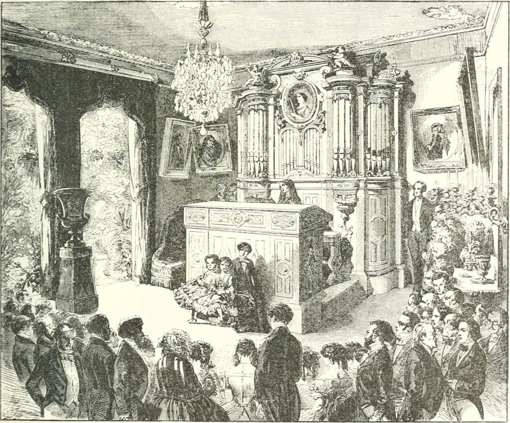 An illustration from XIXe [i.e. Dix-neuvième] siècle (en France); classes - moeurs - usages - costumes - inventions. Ouvrage illustré d'un front. chromotypographique, de 16 planches coloriées aux patrons, de 36 entetes et lettres ornées et de 487 gravures (dont 24 tirées hors texte) d'après les principaux artistes du siècle, 1893, leaf 314