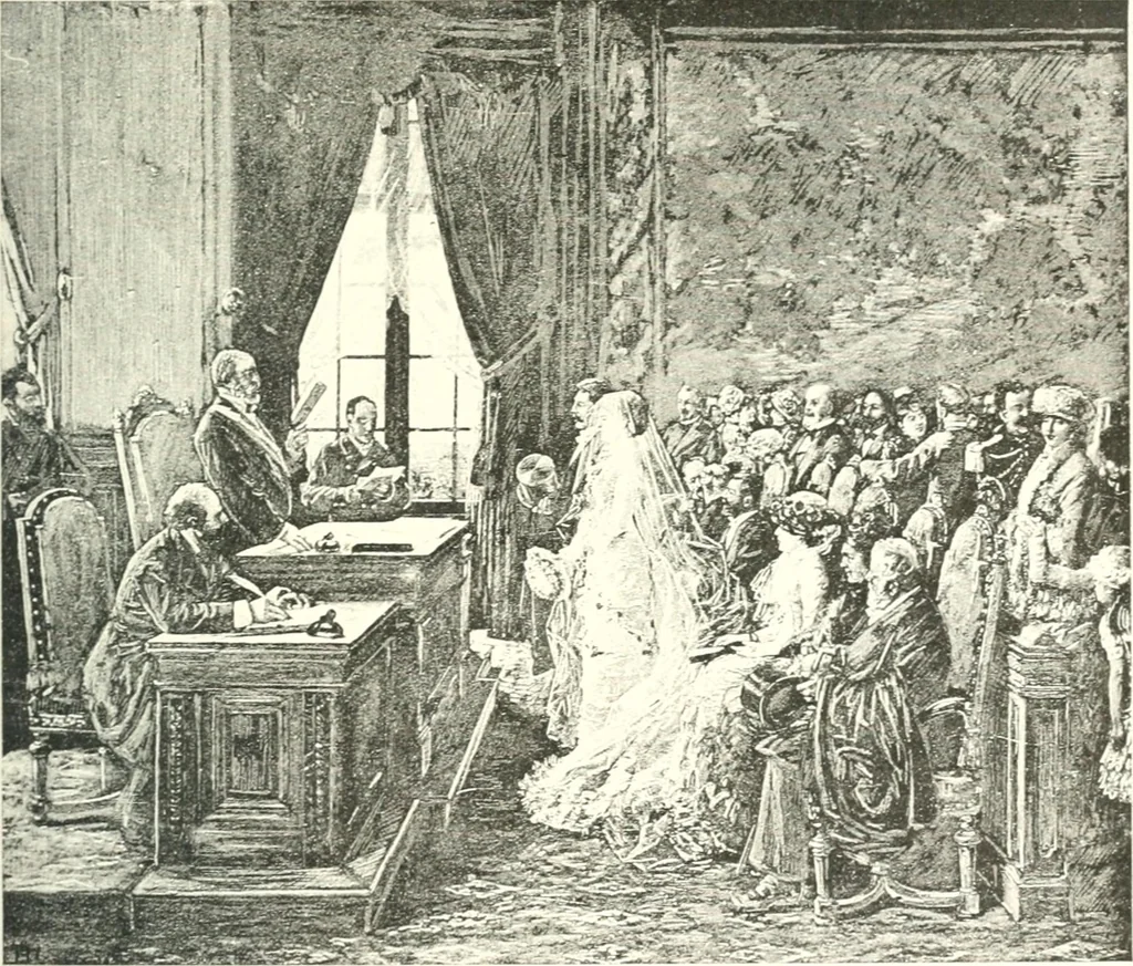 An illustration from XIXe [i.e. Dix-neuvième] siècle (en France); classes - moeurs - usages - costumes - inventions. Ouvrage illustré d'un front. chromotypographique, de 16 planches coloriées aux patrons, de 36 entetes et lettres ornées et de 487 gravures (dont 24 tirées hors texte) d'après les principaux artistes du siècle, 1893, leaf 328