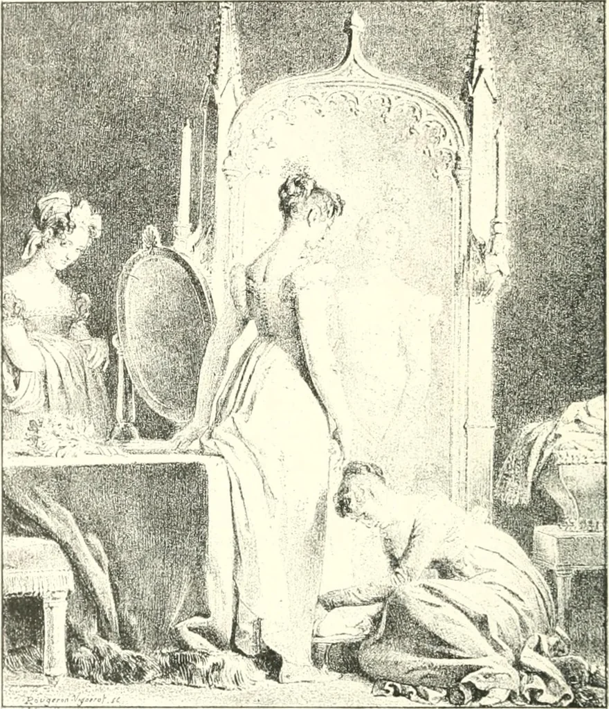 An illustration from XIXe [i.e. Dix-neuvième] siècle (en France); classes - moeurs - usages - costumes - inventions. Ouvrage illustré d'un front. chromotypographique, de 16 planches coloriées aux patrons, de 36 entetes et lettres ornées et de 487 gravures (dont 24 tirées hors texte) d'après les principaux artistes du siècle, 1893, leaf 355