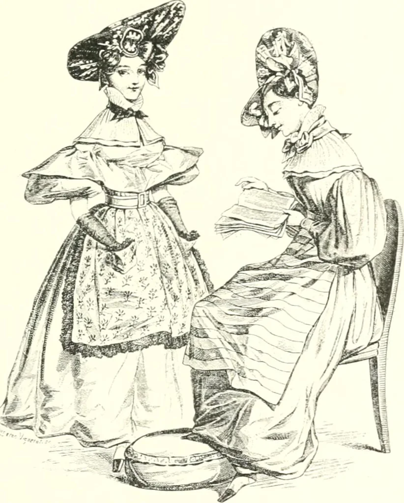 An illustration from XIXe [i.e. Dix-neuvième] siècle (en France); classes - moeurs - usages - costumes - inventions. Ouvrage illustré d'un front. chromotypographique, de 16 planches coloriées aux patrons, de 36 entetes et lettres ornées et de 487 gravures (dont 24 tirées hors texte) d'après les principaux artistes du siècle, 1893, leaf 356