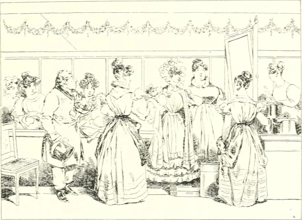 An illustration from XIXe [i.e. Dix-neuvième] siècle (en France); classes - moeurs - usages - costumes - inventions. Ouvrage illustré d'un front. chromotypographique, de 16 planches coloriées aux patrons, de 36 entetes et lettres ornées et de 487 gravures (dont 24 tirées hors texte) d'après les principaux artistes du siècle, 1893, leaf 358