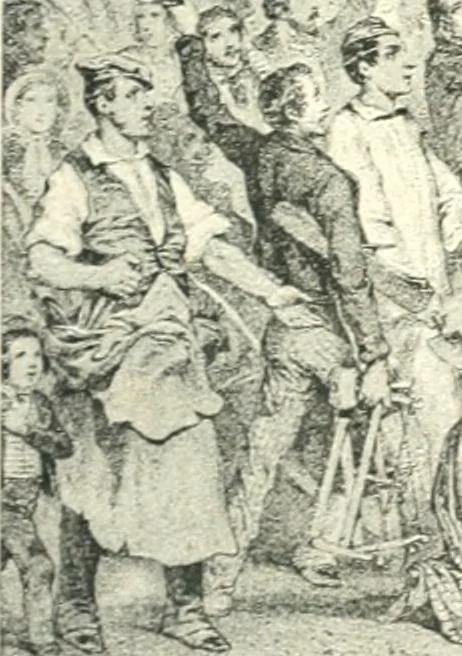 An illustration from XIXe [i.e. Dix-neuvième] siècle (en France); classes - moeurs - usages - costumes - inventions. Ouvrage illustré d'un front. chromotypographique, de 16 planches coloriées aux patrons, de 36 entetes et lettres ornées et de 487 gravures (dont 24 tirées hors texte) d'après les principaux artistes du siècle, 1893, leaf 42