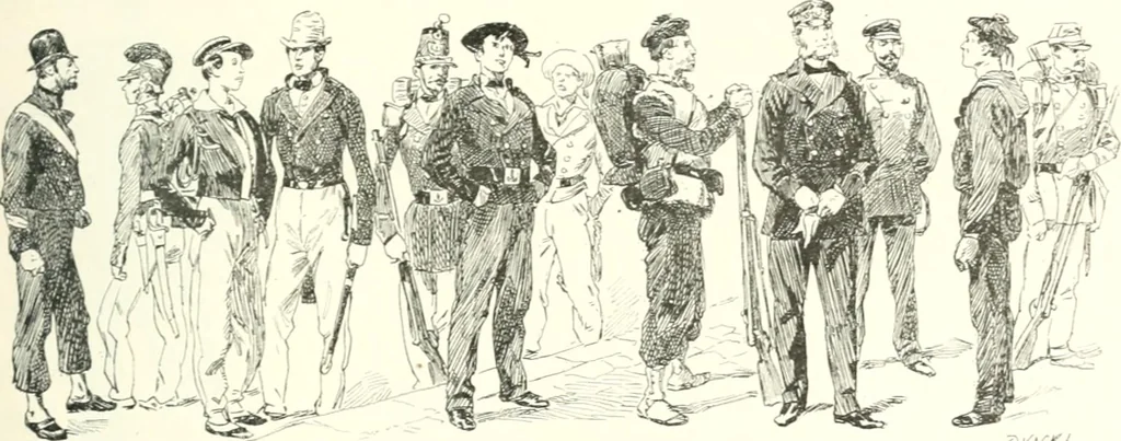 An illustration from XIXe [i.e. Dix-neuvième] siècle (en France); classes - moeurs - usages - costumes - inventions. Ouvrage illustré d'un front. chromotypographique, de 16 planches coloriées aux patrons, de 36 entetes et lettres ornées et de 487 gravures (dont 24 tirées hors texte) d'après les principaux artistes du siècle, 1893, leaf 446