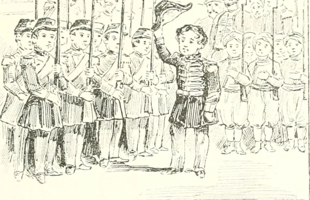 An illustration from XIXe [i.e. Dix-neuvième] siècle (en France); classes - moeurs - usages - costumes - inventions. Ouvrage illustré d'un front. chromotypographique, de 16 planches coloriées aux patrons, de 36 entetes et lettres ornées et de 487 gravures (dont 24 tirées hors texte) d'après les principaux artistes du siècle, 1893, leaf 448