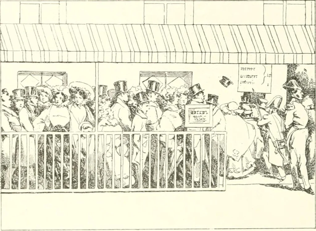 An illustration from XIXe [i.e. Dix-neuvième] siècle (en France); classes - moeurs - usages - costumes - inventions. Ouvrage illustré d'un front. chromotypographique, de 16 planches coloriées aux patrons, de 36 entetes et lettres ornées et de 487 gravures (dont 24 tirées hors texte) d'après les principaux artistes du siècle, 1893, leaf 459
