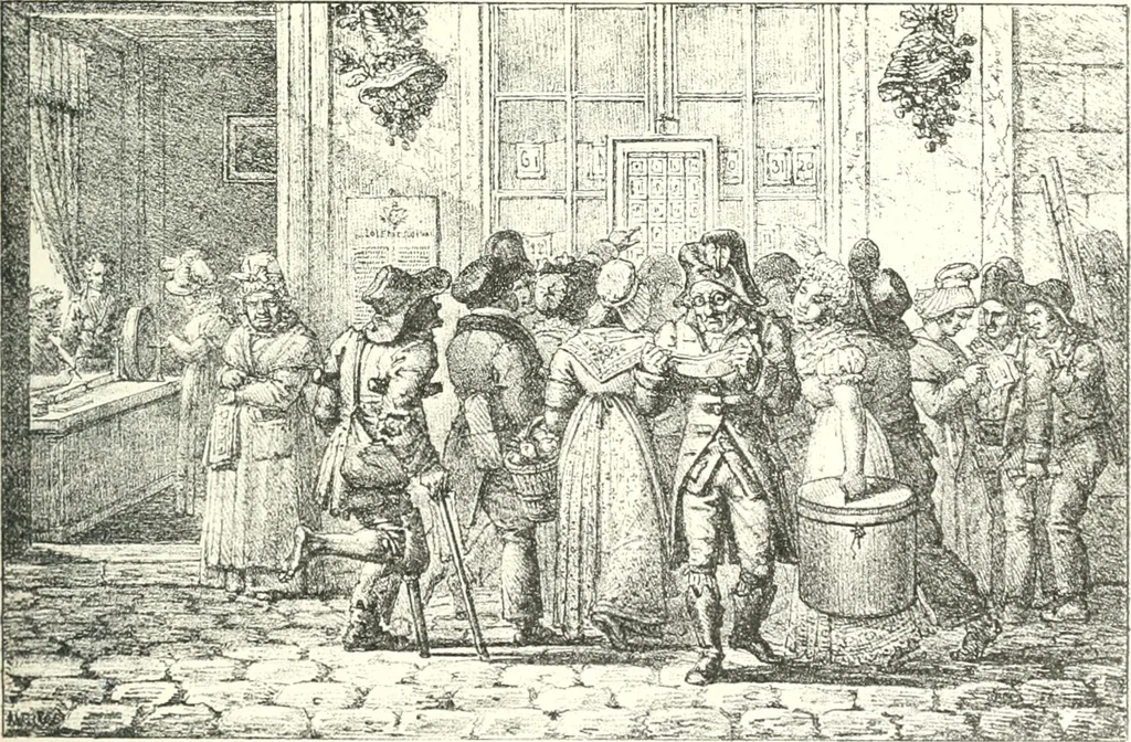 An illustration from XIXe [i.e. Dix-neuvième] siècle (en France); classes - moeurs - usages - costumes - inventions. Ouvrage illustré d'un front. chromotypographique, de 16 planches coloriées aux patrons, de 36 entetes et lettres ornées et de 487 gravures (dont 24 tirées hors texte) d'après les principaux artistes du siècle, 1893, leaf 528