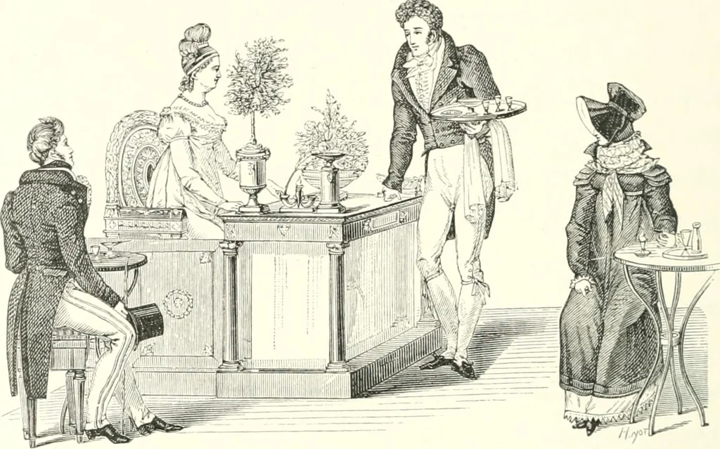 An illustration from XIXe [i.e. Dix-neuvième] siècle (en France); classes - moeurs - usages - costumes - inventions. Ouvrage illustré d'un front. chromotypographique, de 16 planches coloriées aux patrons, de 36 entetes et lettres ornées et de 487 gravures (dont 24 tirées hors texte) d'après les principaux artistes du siècle, 1893, leaf 643