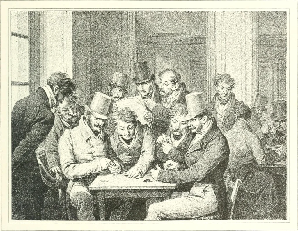 An illustration from XIXe [i.e. Dix-neuvième] siècle (en France); classes - moeurs - usages - costumes - inventions. Ouvrage illustré d'un front. chromotypographique, de 16 planches coloriées aux patrons, de 36 entetes et lettres ornées et de 487 gravures (dont 24 tirées hors texte) d'après les principaux artistes du siècle, 1893, leaf 646