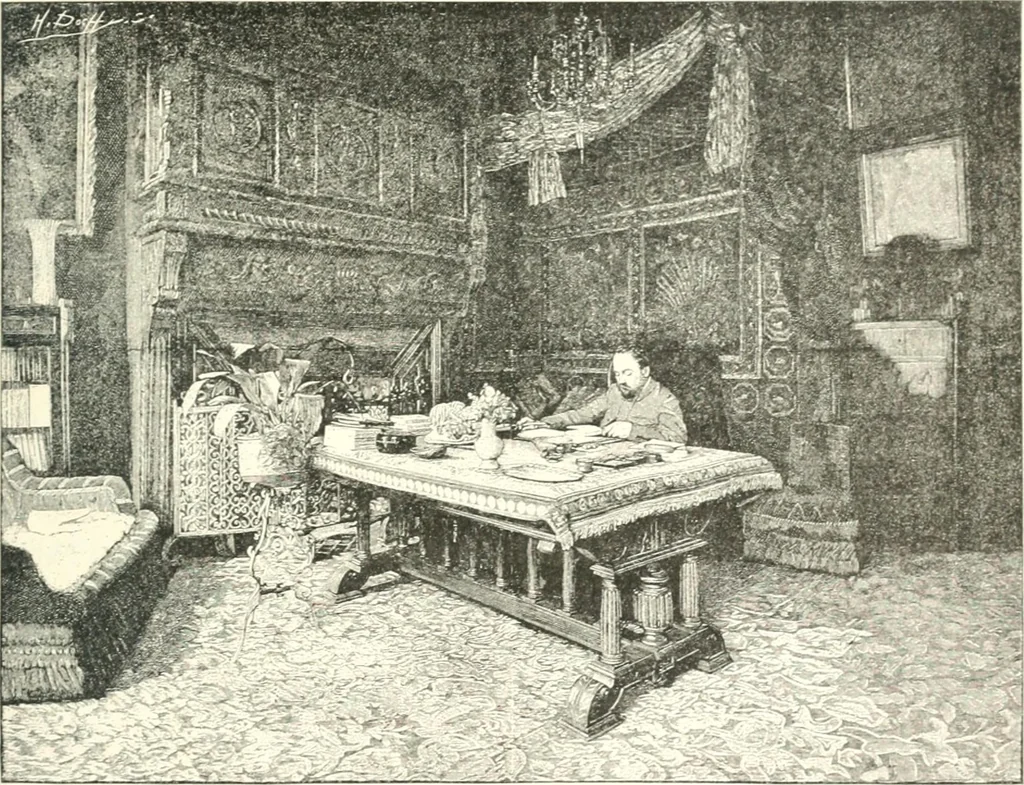 An illustration from XIXe [i.e. Dix-neuvième] siècle (en France); classes - moeurs - usages - costumes - inventions. Ouvrage illustré d'un front. chromotypographique, de 16 planches coloriées aux patrons, de 36 entetes et lettres ornées et de 487 gravures (dont 24 tirées hors texte) d'après les principaux artistes du siècle, 1893, leaf 706