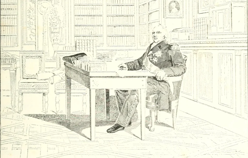 An illustration from XIXe [i.e. Dix-neuvième] siècle (en France); classes - moeurs - usages - costumes - inventions. Ouvrage illustré d'un front. chromotypographique, de 16 planches coloriées aux patrons, de 36 entetes et lettres ornées et de 487 gravures (dont 24 tirées hors texte) d'après les principaux artistes du siècle, 1893, leaf 72