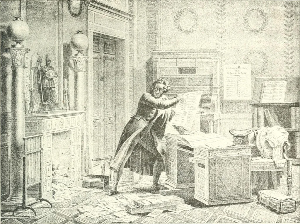 An illustration from XIXe [i.e. Dix-neuvième] siècle (en France); classes - moeurs - usages - costumes - inventions. Ouvrage illustré d'un front. chromotypographique, de 16 planches coloriées aux patrons, de 36 entetes et lettres ornées et de 487 gravures (dont 24 tirées hors texte) d'après les principaux artistes du siècle, 1893, leaf 722