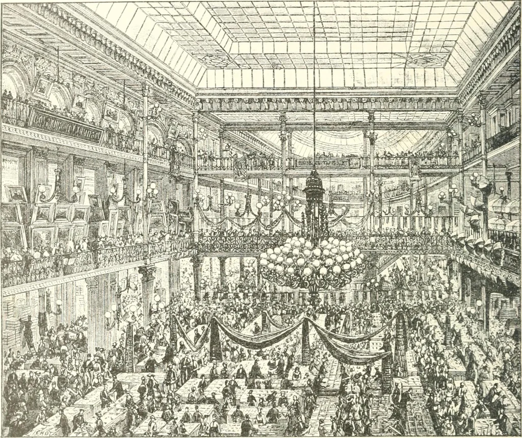 An illustration from XIXe [i.e. Dix-neuvième] siècle (en France); classes - moeurs - usages - costumes - inventions. Ouvrage illustré d'un front. chromotypographique, de 16 planches coloriées aux patrons, de 36 entetes et lettres ornées et de 487 gravures (dont 24 tirées hors texte) d'après les principaux artistes du siècle, 1893, leaf 745