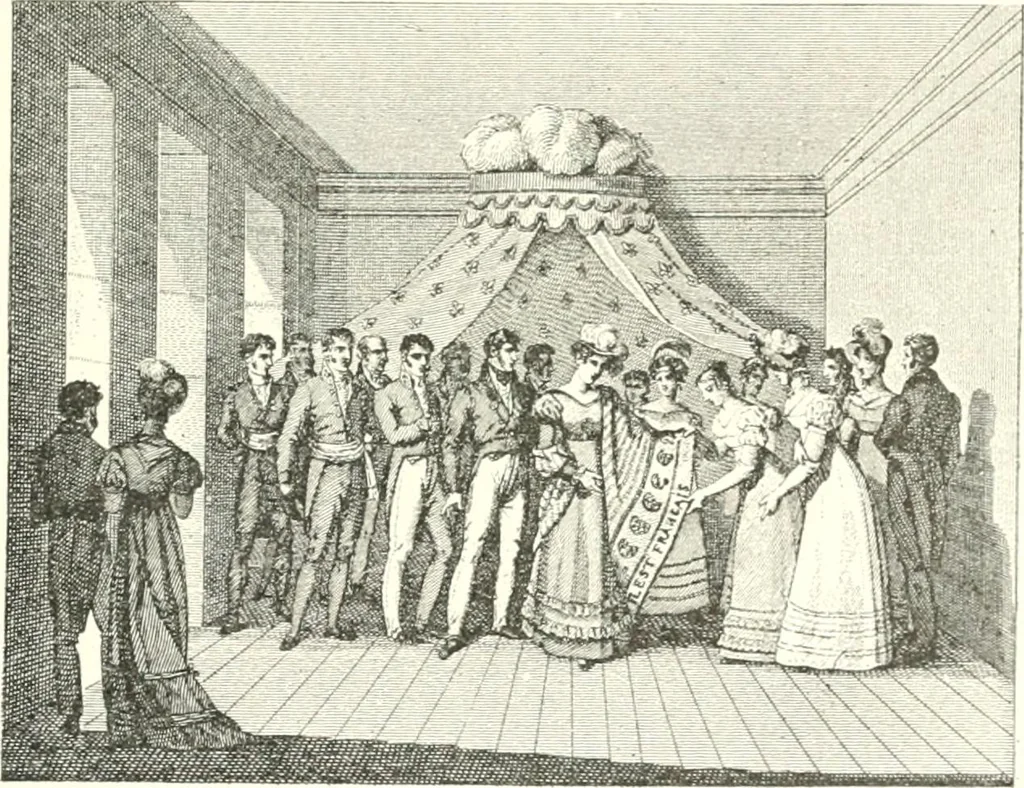 An illustration from XIXe [i.e. Dix-neuvième] siècle (en France); classes - moeurs - usages - costumes - inventions. Ouvrage illustré d'un front. chromotypographique, de 16 planches coloriées aux patrons, de 36 entetes et lettres ornées et de 487 gravures (dont 24 tirées hors texte) d'après les principaux artistes du siècle, 1893, leaf 86