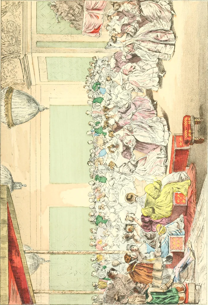 An illustration from XIXe [i.e. Dix-neuvième] siècle (en France); classes - moeurs - usages - costumes - inventions. Ouvrage illustré d'un front. chromotypographique, de 16 planches coloriées aux patrons, de 36 entetes et lettres ornées et de 487 gravures (dont 24 tirées hors texte) d'après les principaux artistes du siècle, 1893, leaf 88