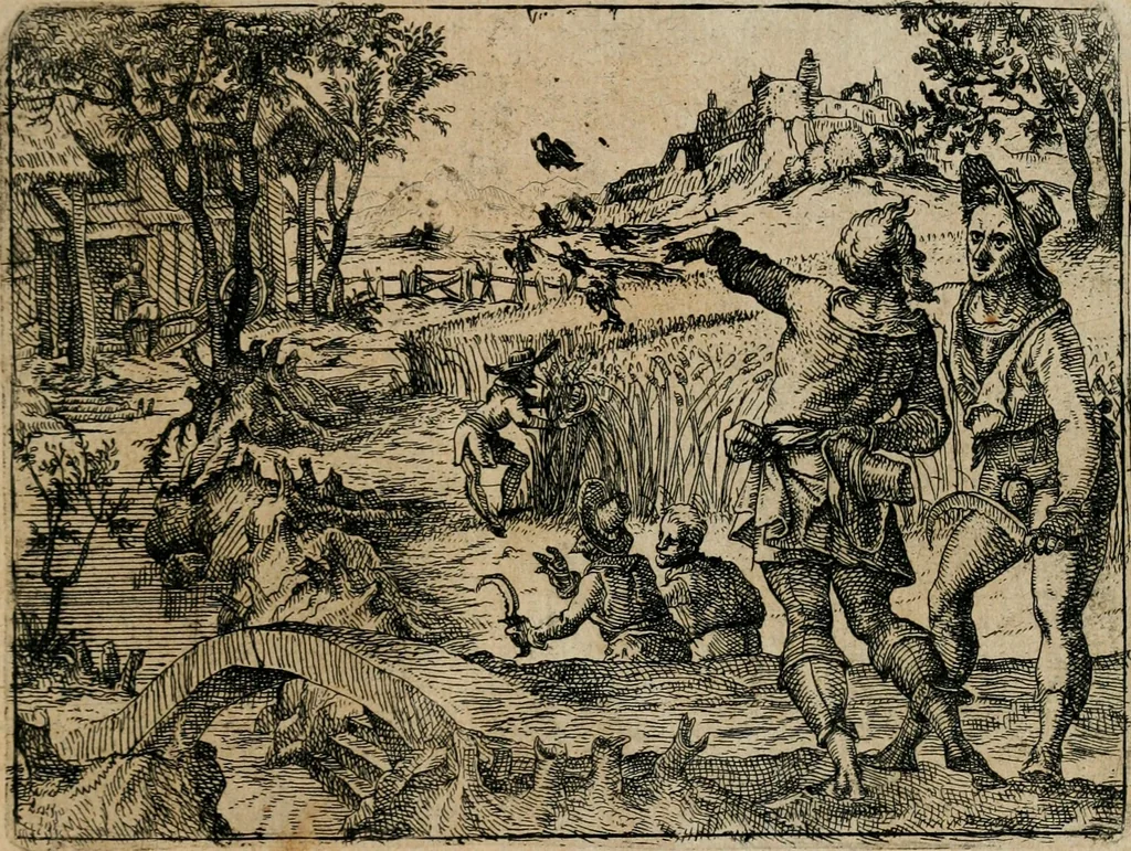 An illustration from XL [i.e. Quadraginta] emblemata miscella nova : Das ist : XL. underschiedliche Auszerlesene newradierte Kunststuck, 1622, leaf 46